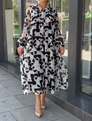 Lantern Sleeve Plaid Dress - Image 2